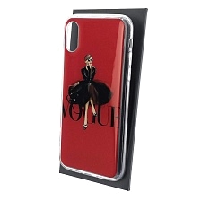 Чехол накладка для APPLE iPhone X, iPhone XS, силикон, глянцевый, рисунок VOGUE девушка в черном платье