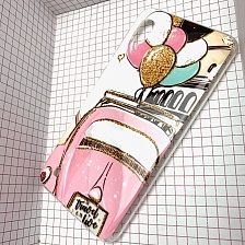 Чехол накладка Vinil для SAMSUNG Galaxy A10 (SM-A105), силикон, стекло, рисунок Воздушные шары и ретро машина.