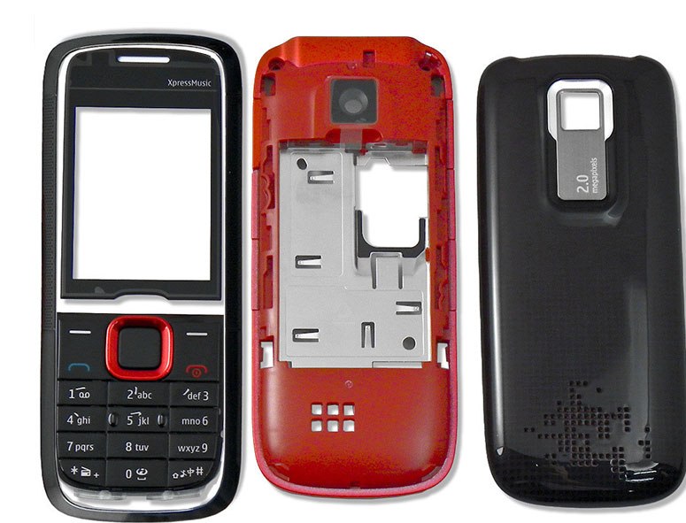 Корпус для Nokia 5130 со средней частью + клавиатура (черный / красный).