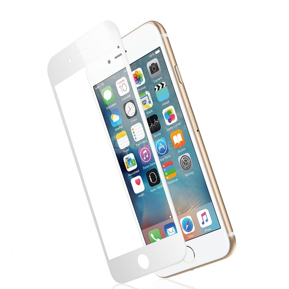 Защитное стекло "5D" Full Glue для APPLE iPhone 6/6S Plus (5.5"), цвет канта белый.