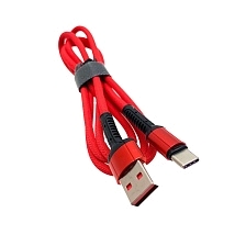 USB Дата-кабель "X25" Type-C USB в тканевой оплётке, длина 1 метр, цвет оболочки красный.