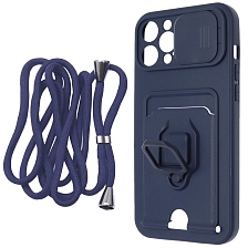 Чехол накладка MULTI FUNCTION 4 в 1 для APPLE iPhone 12 Pro MAX (6.7), цвет темно синий