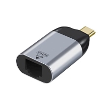 Адаптер, переходник H146 с USB Type C (папа) на RJ45 (мама), цвет черно серебристый