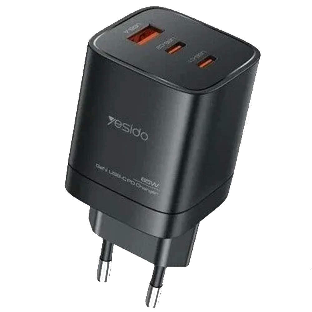 СЗУ (Сетевое зарядное устройство) YESIDO YC65 GaN CHARGER, 65W, 1 USB, 2 USB Type C, цвет черный СЗУ (Сетевое зарядное устройство) YESIDO YC65 GaN CHARGER, 65W, 1 USB, 2 USB Type C, цвет черный