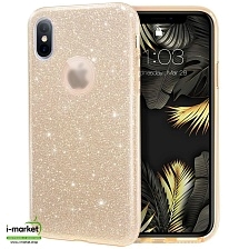 Чехол накладка Shine для APPLE iPhone X, iPhone XS, силикон, блестки, цвет золотистый