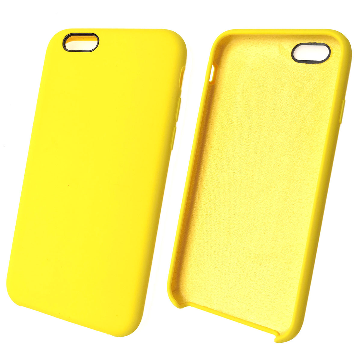 Чехол накладка Silicon Case для APPLE iPhone 6, 6G, 6S, силикон, бархат, цвет желтый.