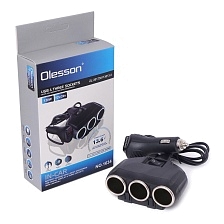 Автомобильный разветвитель OLESSON 1634, 120W, 12/24V, 3 выхода, 1 USB вход с LCD индикацией, цвет черный