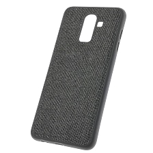 Чехол накладка для SAMSUNG Galaxy J8 2018 (SM-J810), силикон, ткань, цвет серый