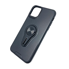 Чехол накладка для APPLE iPhone 11 Pro MAX, силикон, металлическое кольцо, цвет черный.