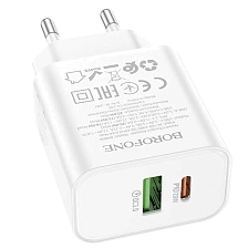 СЗУ (Сетевое зарядное устройство) BOROFONE BA88A Navy, 1 Type C, 1 USB, PD20W, QC3.0, цвет белый