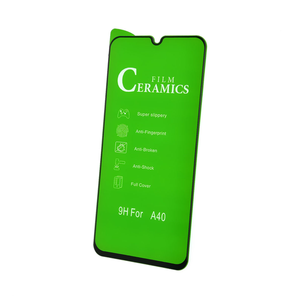 Защитное стекло 9H Ceramics для SAMSUNG Galaxy A40 (SM-A405), цвет окантовки черный.
