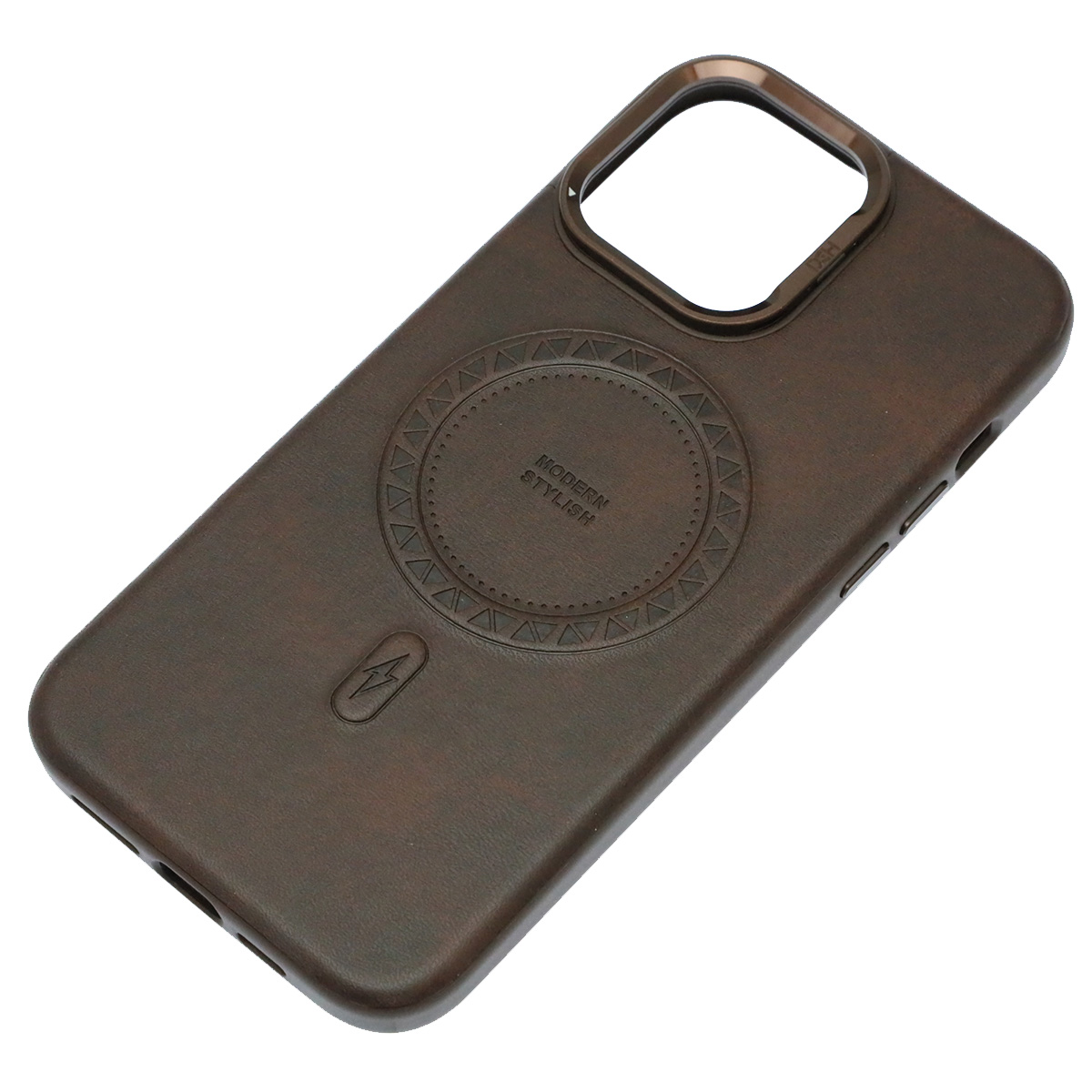 Чехол накладка Modern Stylish с поддержкой MagSafe для APPLE iPhone 14 Pro Max, защита камеры, подставка, экокожа, бархат, цвет темно коричневый