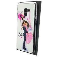 Чехол накладка для SAMSUNG Galaxy A8 Plus (SM-A730), силикон, глянцевый, блестки, рисунок Mon Amour