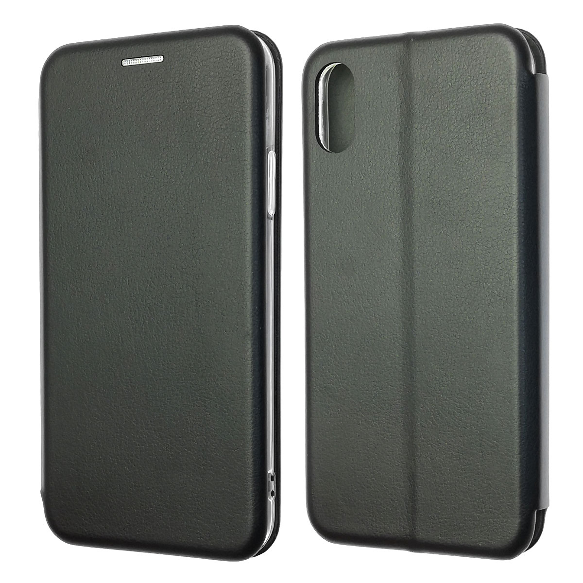 Чехол книжка для APPLE iPhone X, силикон, визитница, цвет черный.