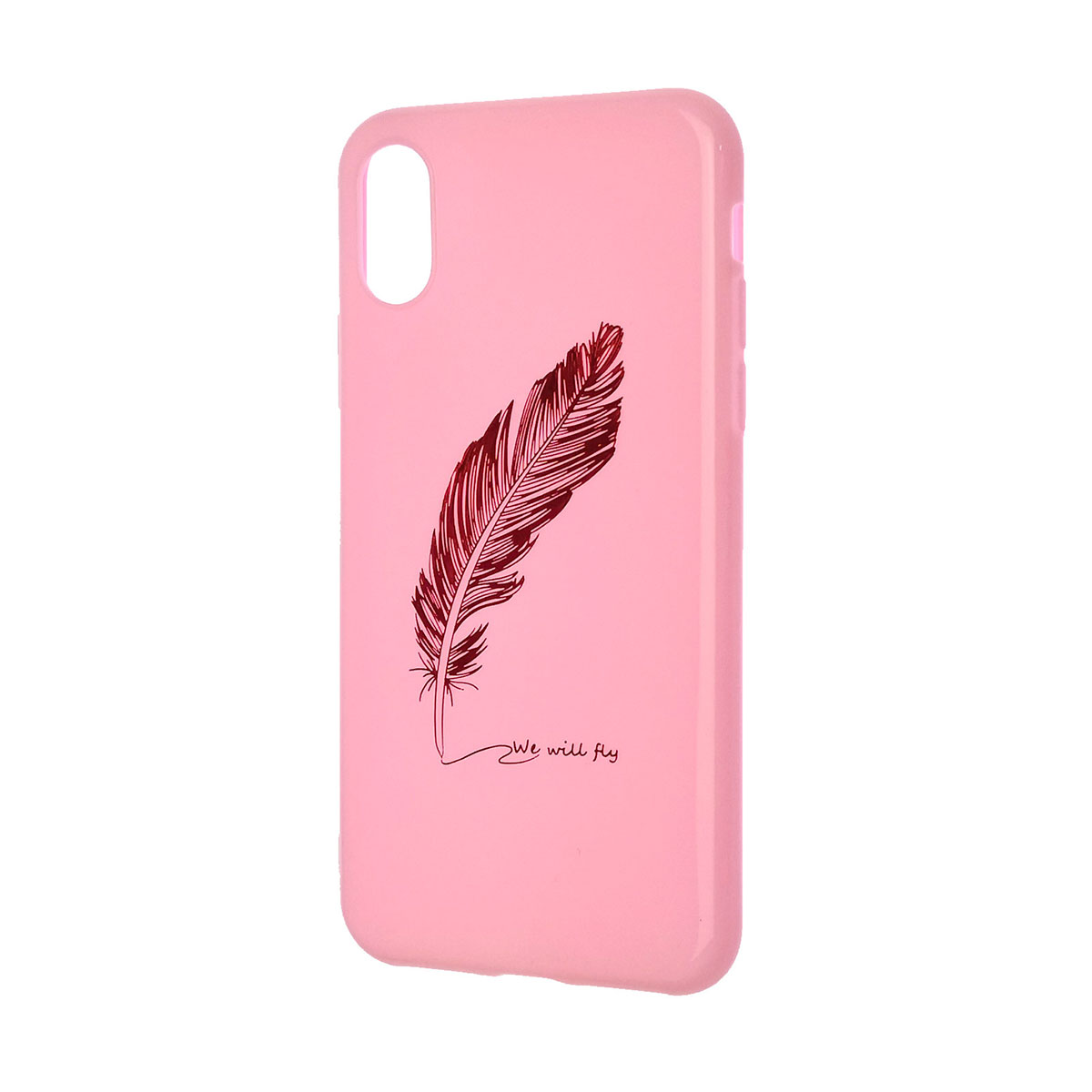 Чехол накладка для APPLE iPhone X, iPhone XS, силикон, матовый, рисунок Перо розовое.