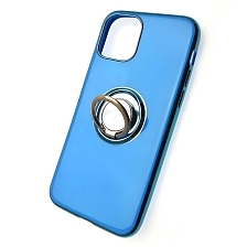 Чехол накладка для APPLE iPhone 11 Pro, силикон, глянец, с лого, металлическое кольцо, цвет синий Чехол накладка для APPLE iPhone 11 Pro, силикон, глянец, с лого, металлическое кольцо, цвет синий
