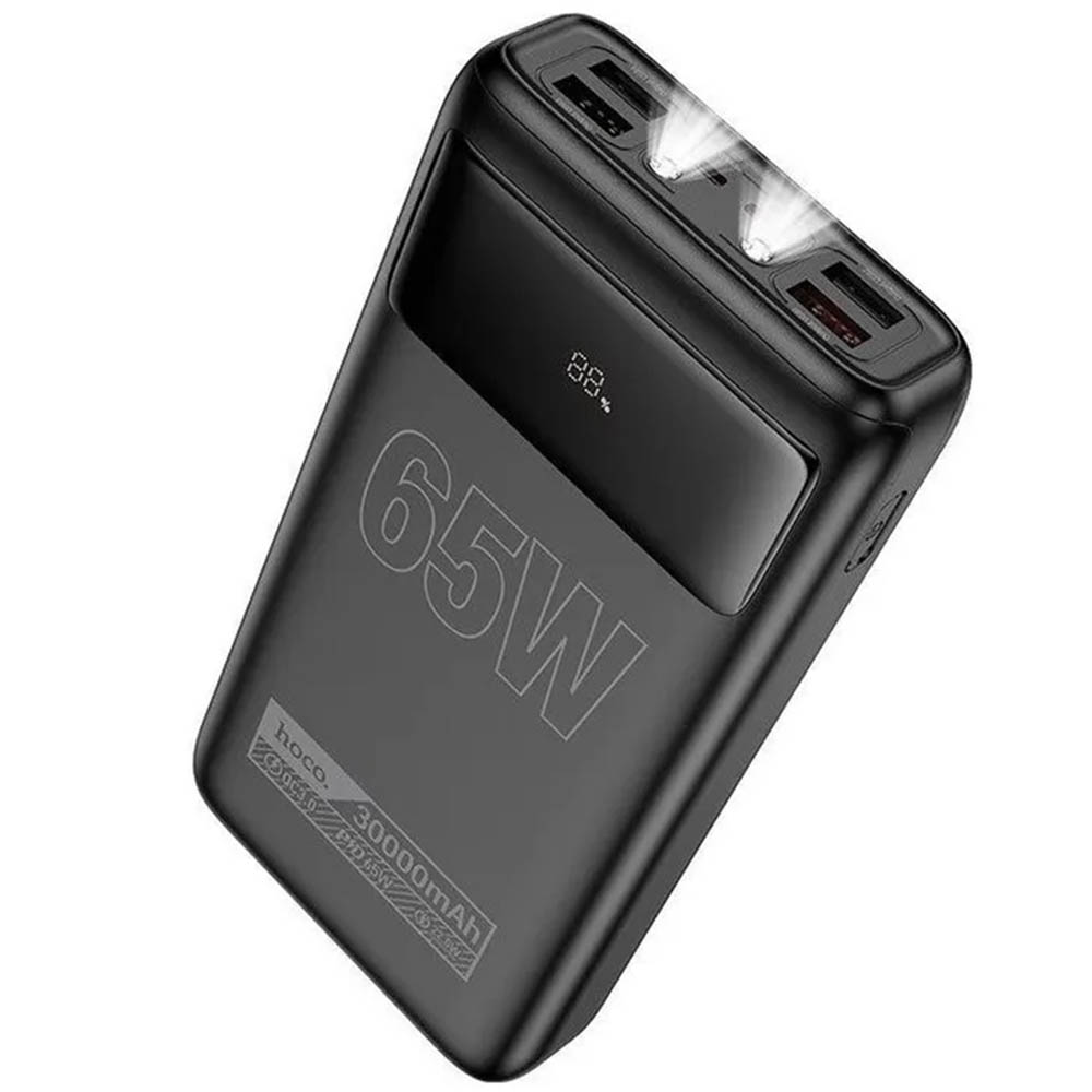 Внешний портативный аккумулятор, Power Bank HOCO DB81, 30000 mAh, 4 USB, 2 USB Type C, фонарик, LED дисплей, PD65W, QC3.0, цвет черный