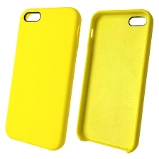 Чехол накладка Silicon Case для APPLE iPhone 5, 5S, SE, силикон, бархат, цвет желтый
