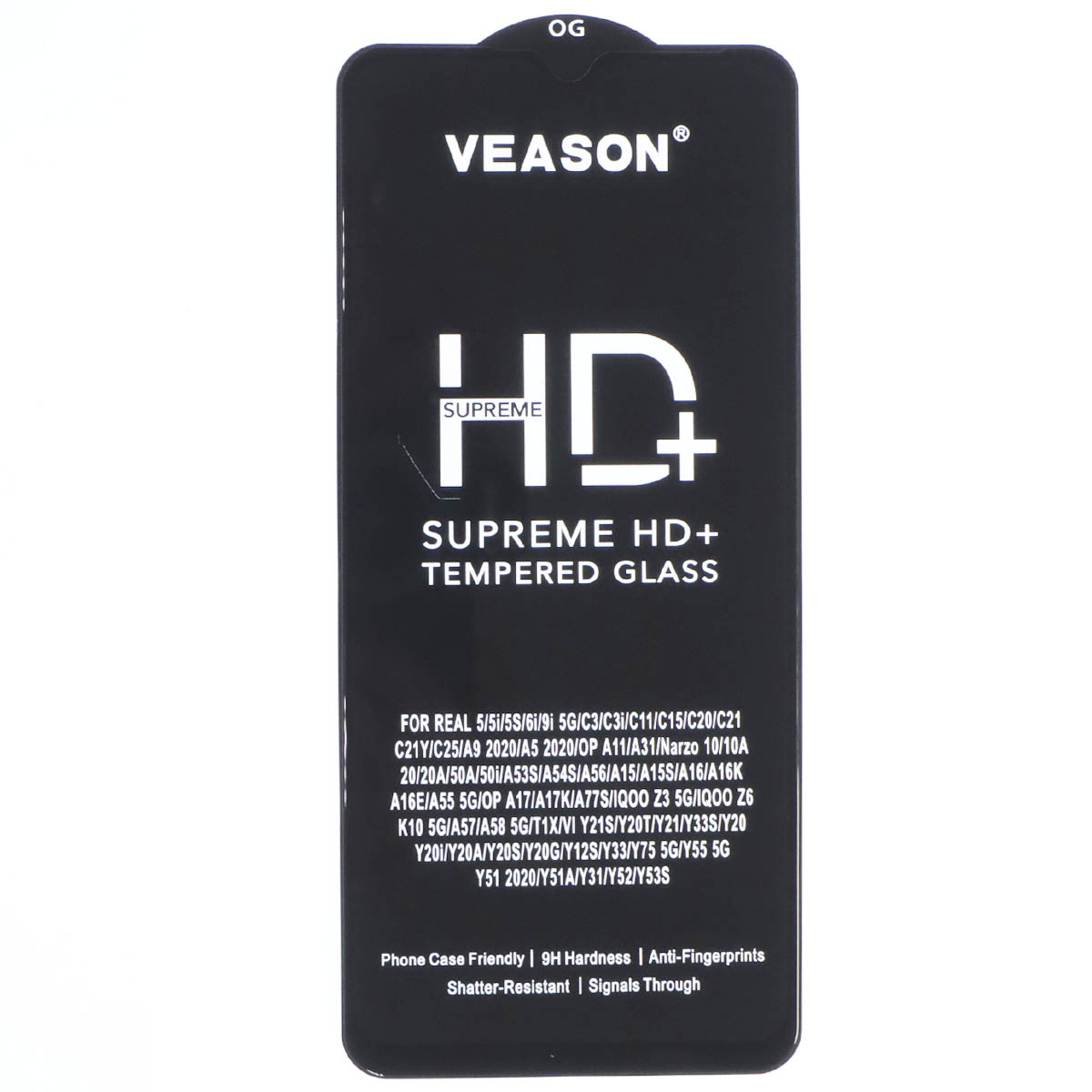 Защитное стекло VEASON HD+ для Realme 5, 5i, 6i, C3, C3i, C11, C15, C20, C21, C21Y, C25, цвет окантовки черный