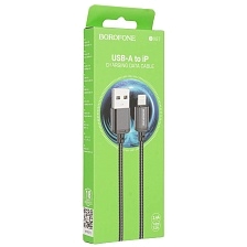 Кабель BOROFONE BX87 Sharp USB Lightning 8 pin, 2.4A, длина 1 метр, тканевая оплетка, цвет черный
