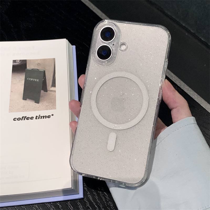 Чехол накладка LUXURE CASE Cabbeen с поддержкой MagSafe для APPLE iPhone 17, с блестками, прозрачный