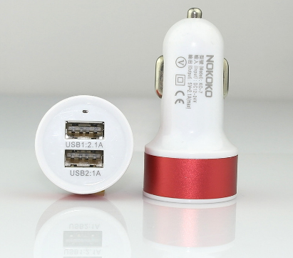 Зарядное устройство "NOKOKO 10" 2 USB (2,1 A) универсальное (цвет=красный).