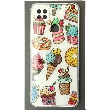 Чехол накладка для XIAOMI Redmi 9C, Redmi 10A, силикон, глянцевый, блестки, рисунок Мороженое и пончики