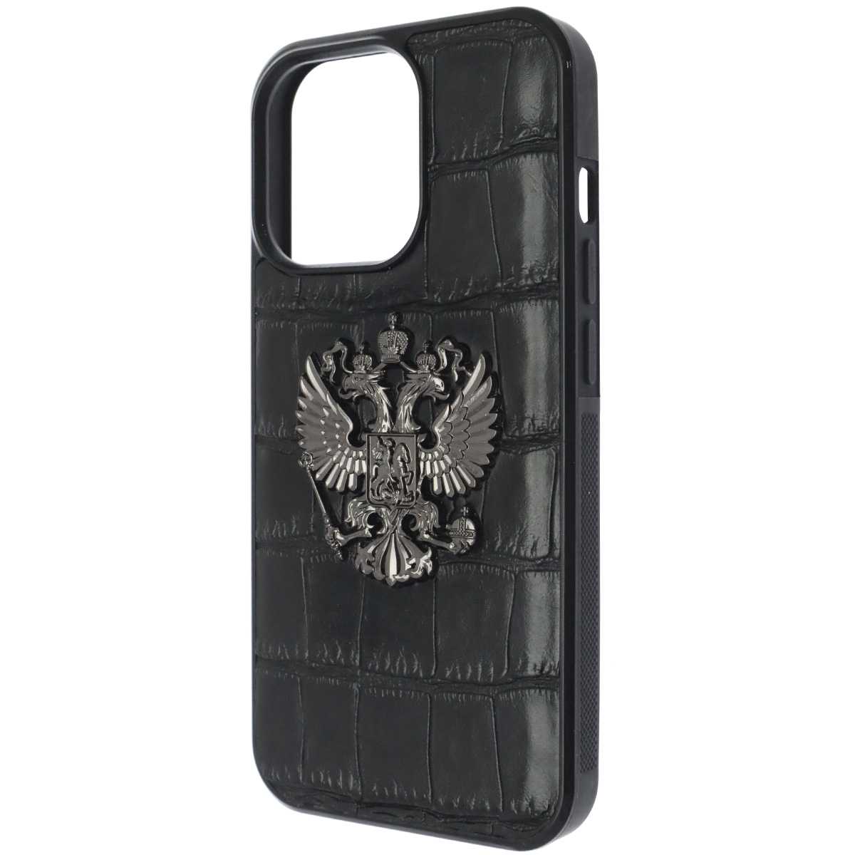 Чехол накладка для APPLE iPhone 13 Pro, силикон, бархат, имитация кожи, 3D герб РФ, цвет черный
