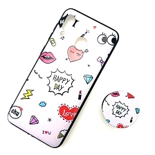 Чехол накладка для SAMSUNG Galaxy A30 (SM-A305), силикон, с поп сокетом, рисунок Happy Day.