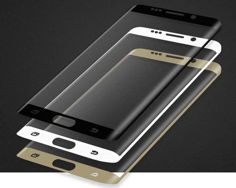 Защитное стекло 3D для SAMSUNG Galaxy S7 EDGE (SM-G935) ударопрочное прозрачное кант белый.