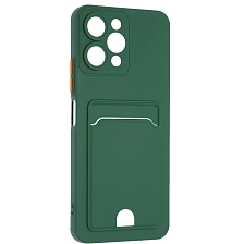 Чехол накладка BUTTON для XIAOMI Redmi 12 4G, защита камеры, силикон, отдел для карт, цвет темно зеленый