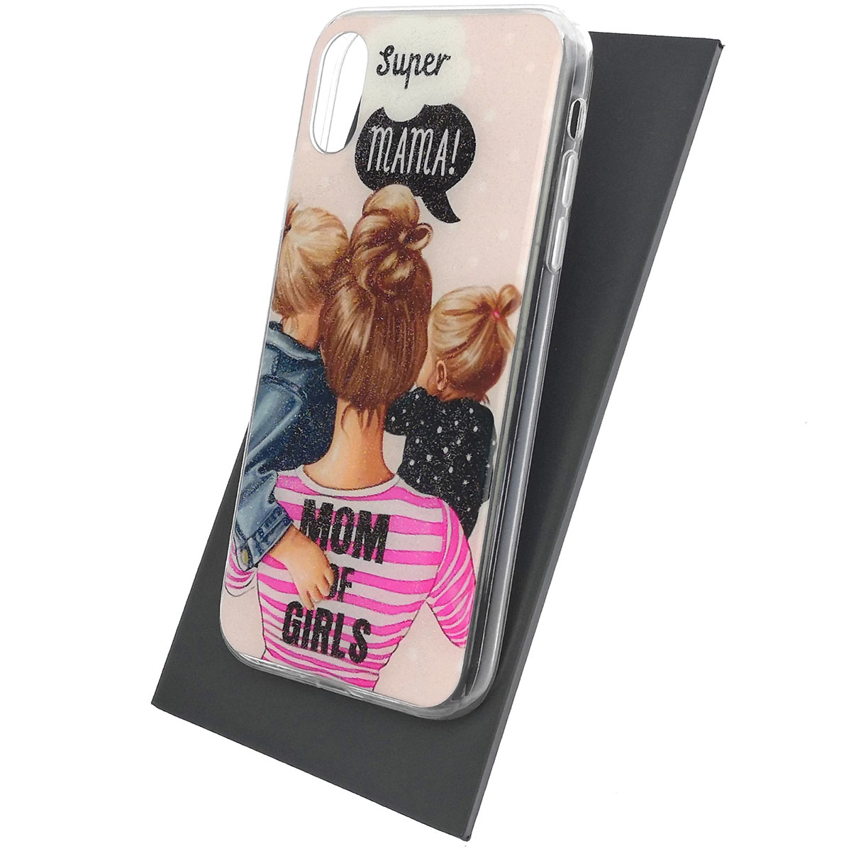 Чехол накладка для APPLE iPhone XR, силикон, блестки, глянцевый, рисунок Super Mama Mom of Girls