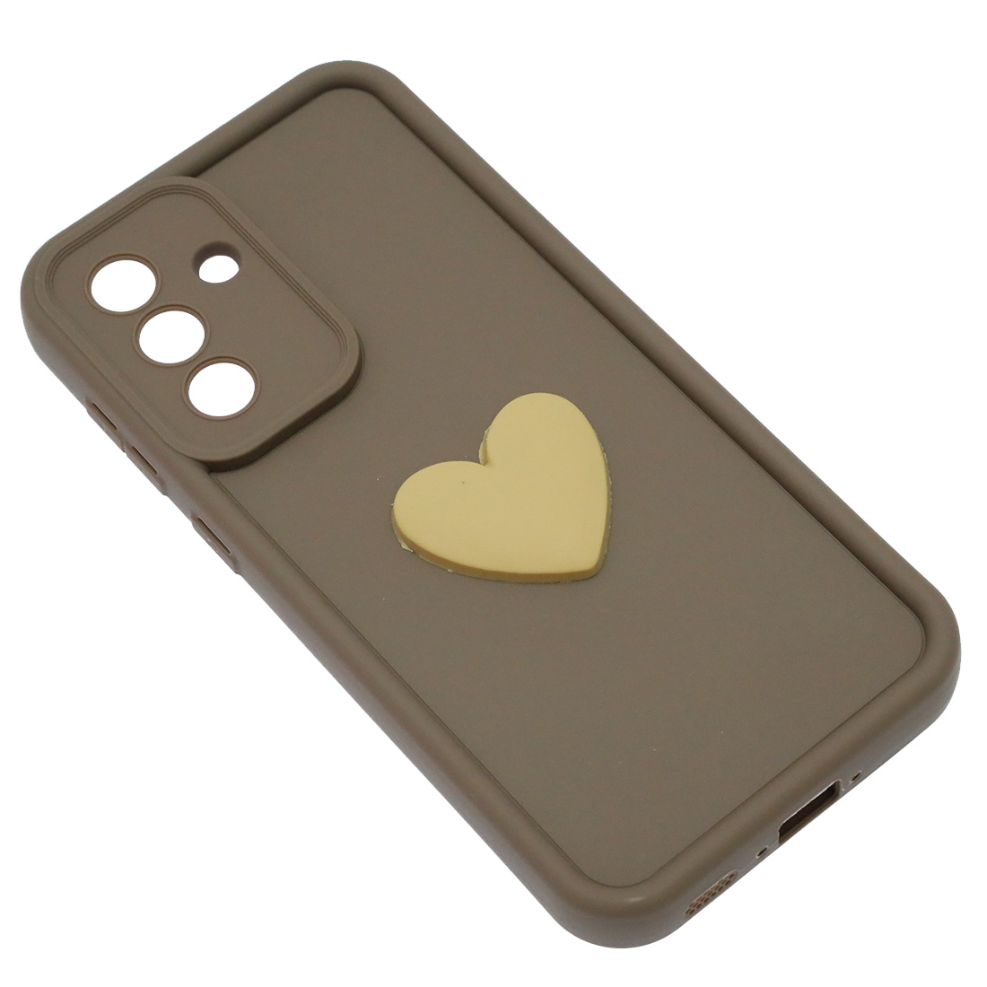 Чехол накладка для SAMSUNG Galaxy A36, силикон, 3D сердце, защита камеры, бортики, цвет коричневый
