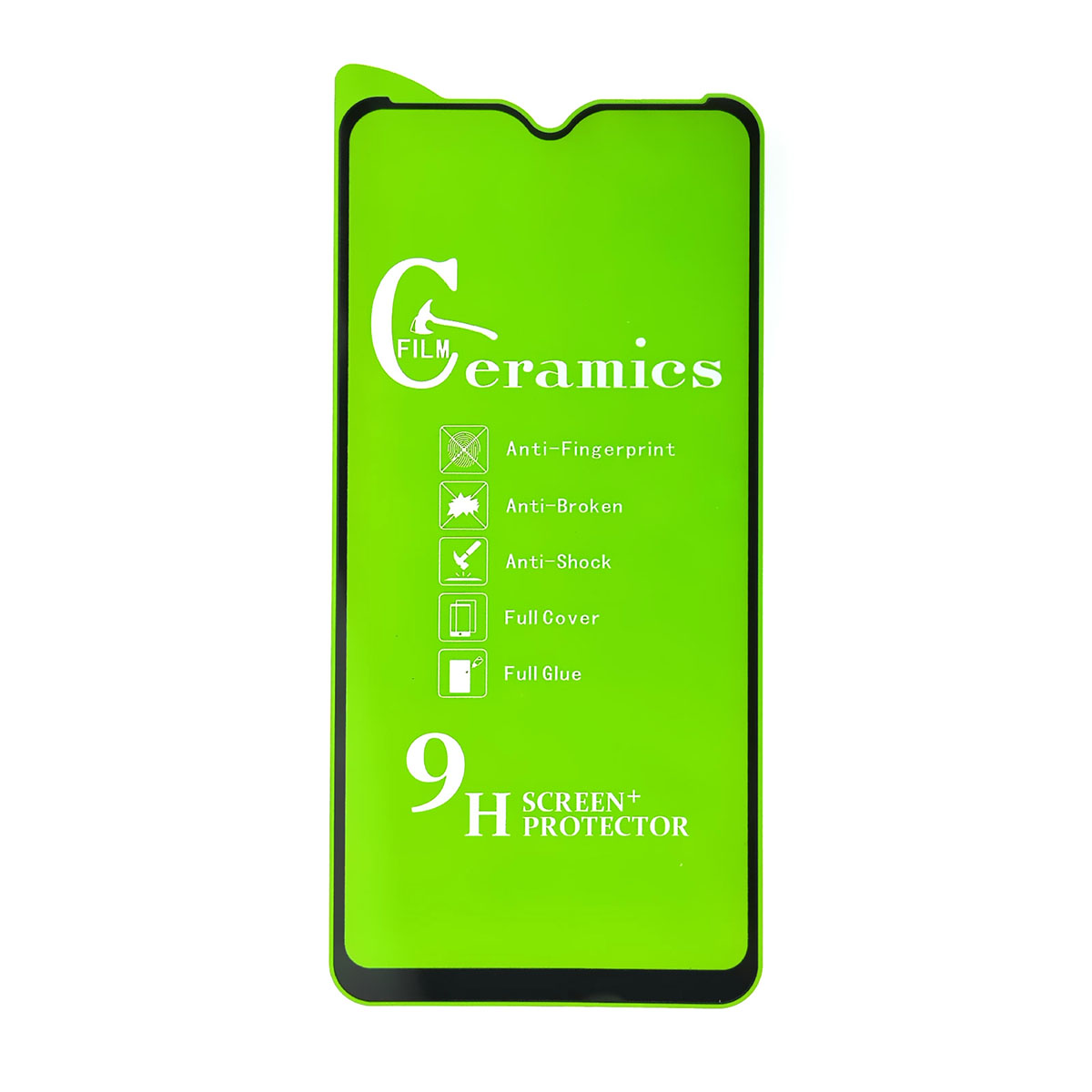 Защитное стекло 9H Ceramics для SAMSUNG Galaxy A10, M10, A10s, Vivo Y91, Y91C, Y91i, Y93, Y93s, Y95, Y11i, Realme 3, A7, A5S, 9S, Oppo A12, цвет черный.