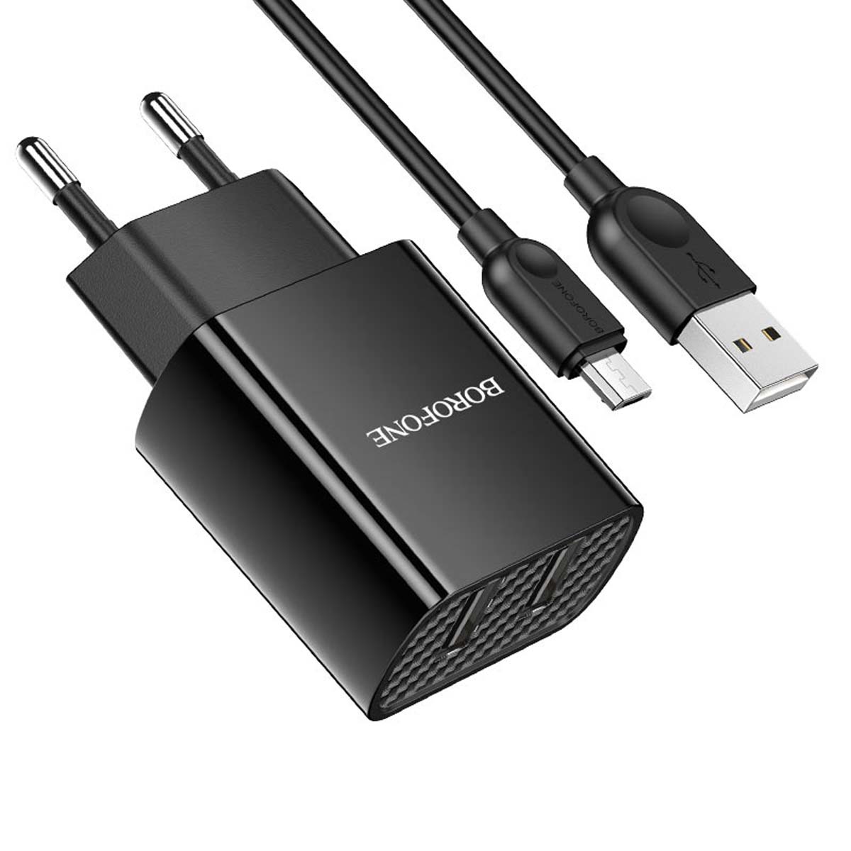 СЗУ (Сетевое зарядное устройство) BOROFONE BA53A Powerway с кабелем Micro USB, 2.1А, длина 1 метр, цвет черный