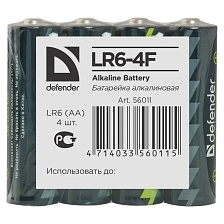 Батарейка алкалиновая DEFENDER LR6-4F AA, в пленке 4 шт.