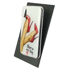 Чехол накладка для APPLE iPhone X, iPhone XS, силикон, блестки, рисунок Have a nice day