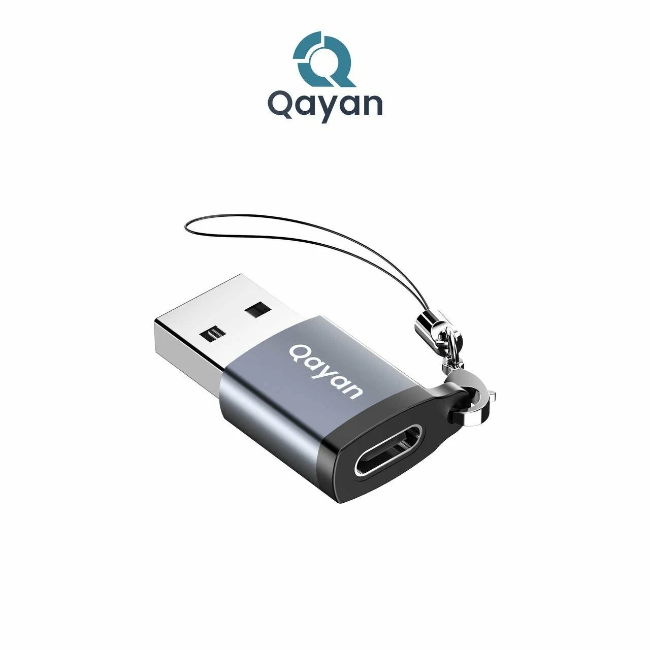 Адаптер, переходник OTG QAYAN QTG169 USB A (папа) на USB Type C (мама), цвет темно серебристый