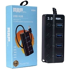 Переходник, хаб концентратор H504 USB на 4 USB 3.0, цвет черный