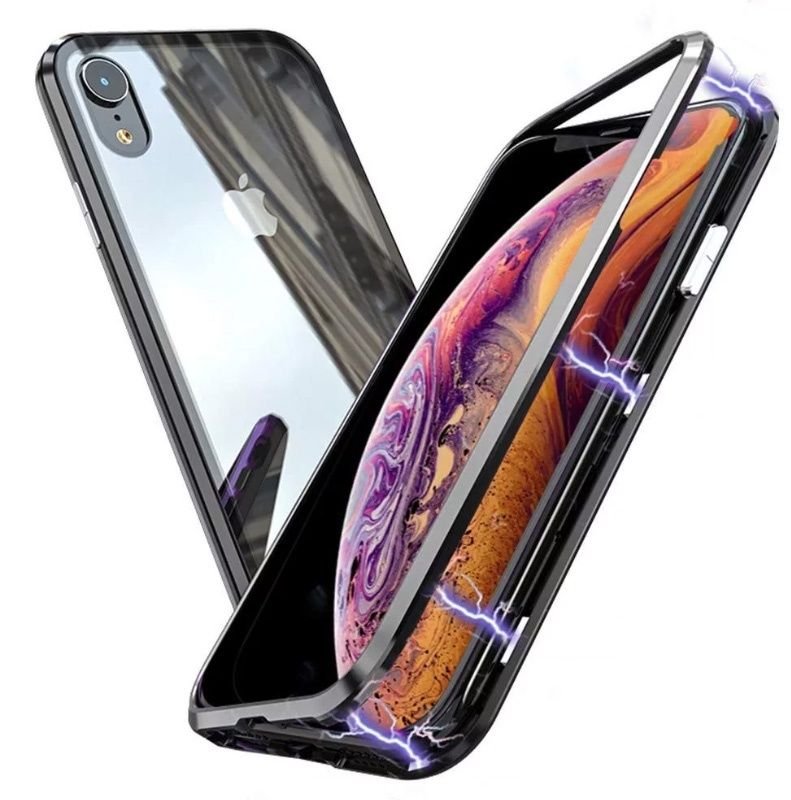 Чехол магнитный для APPLE iPhone XR, стекло, металл, цвет серебряно прозрачный.