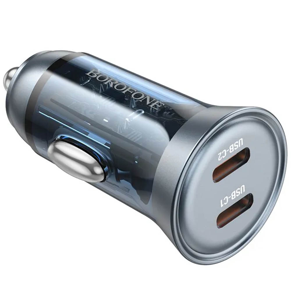 АЗУ (Автомобильное зарядное устройство) BOROFONE BZ26B, 45W, 2 USB Type C, PD25W, QC3.0, цвет прозрачно синий