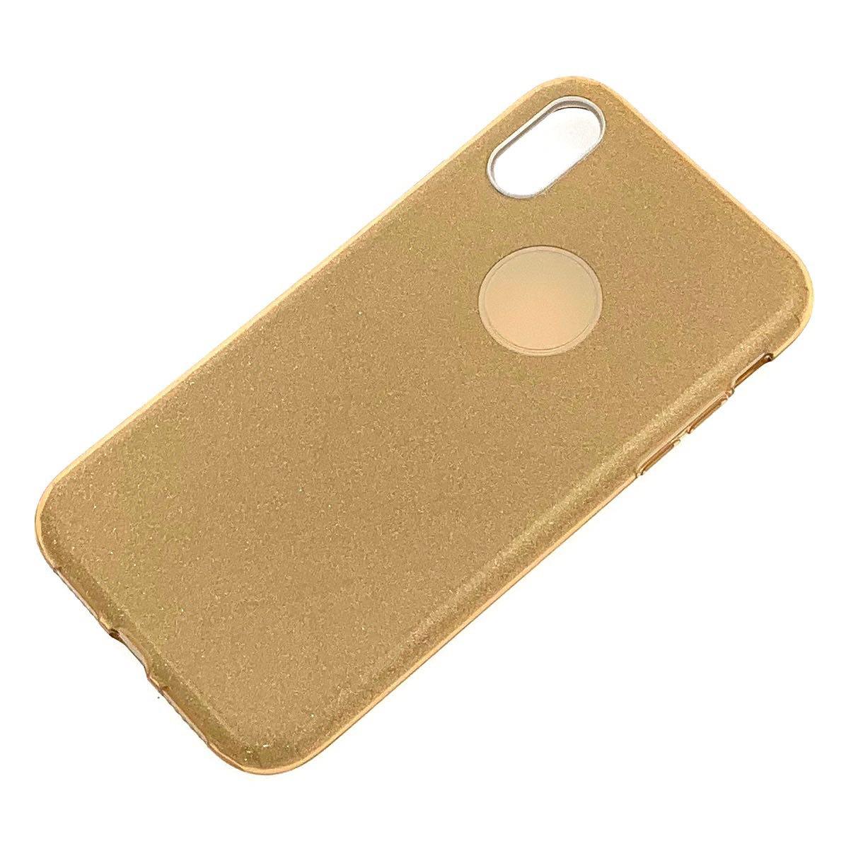 Чехол накладка Shine для APPLE iPhone XR, силикон, блестки, цвет золотистый.