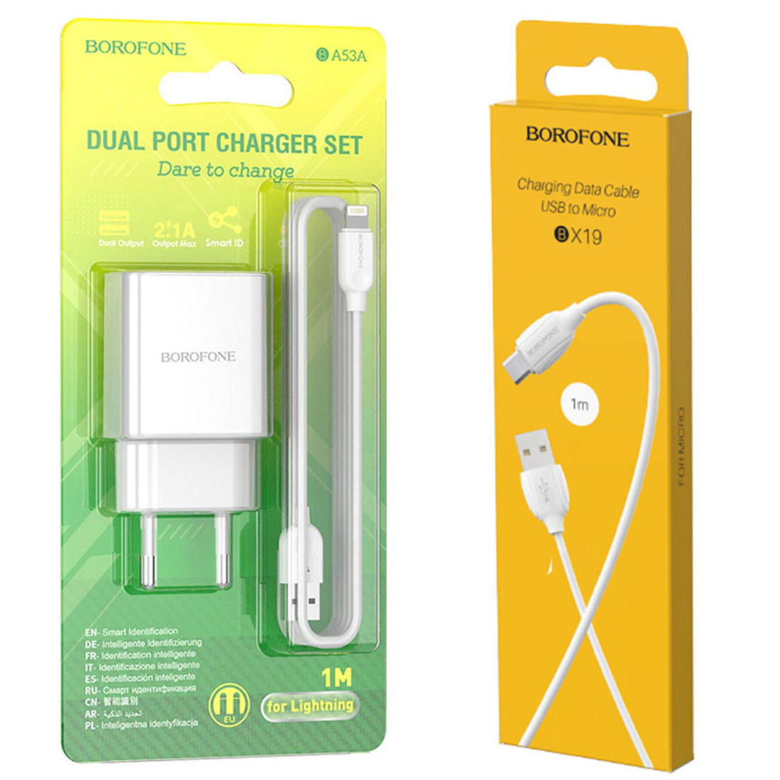 СЗУ (Сетевое зарядное устройство) с кабелем Micro USB, кабелем Lightning 8 pin, 2.1A, 2 USB A, длина 1 метр, цвет белый