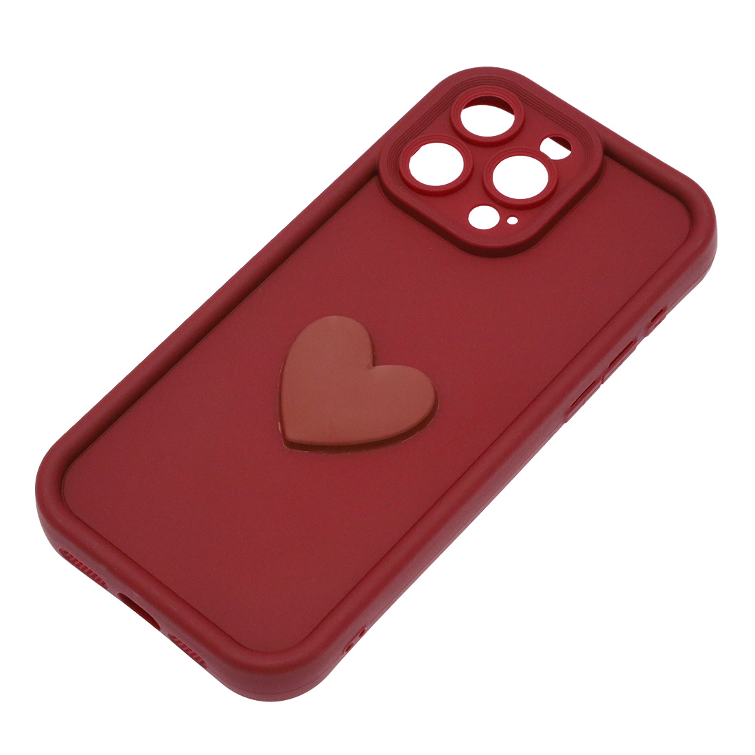 Чехол накладка для APPLE iPhone 15 Pro Max, силикон, 3D сердце, защита камеры, бортики, цвет бордовый