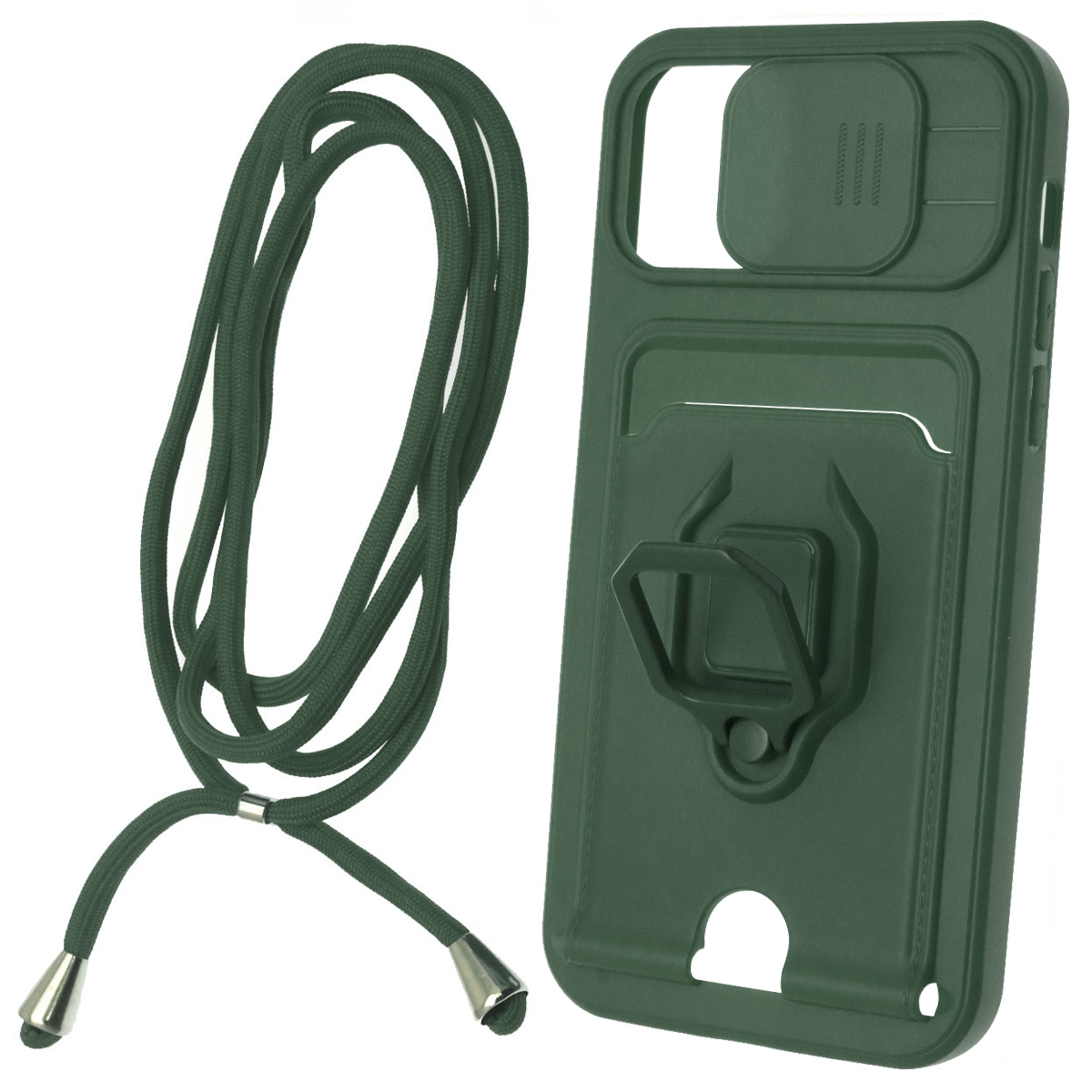 Чехол накладка MULTI FUNCTION 4 в 1 для APPLE iPhone 12, iPhone 12 Pro (6.1), цвет темно зеленый