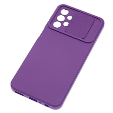 Чехол накладка для SAMSUNG Galaxy A23, силикон, бархат, со шторкой для защиты задней камеры, цвет фиолетовый