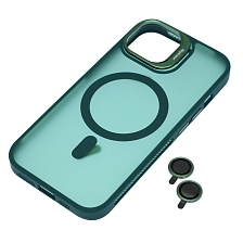 Чехол накладка Sky Armor с поддержкой MagSafe для APPLE iPhone 15, защитные стекла камер, подставка, матовый, цвет темно зеленый Чехол накладка Sky Armor с поддержкой MagSafe для APPLE iPhone 15, защитные стекла камер, подставка, матовый, цвет темно зеленый