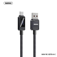 Кабель REMAX RC-C070 USB Type C, 66W, 6A, длина 1.2 метра, Led дисплей, цвет черный