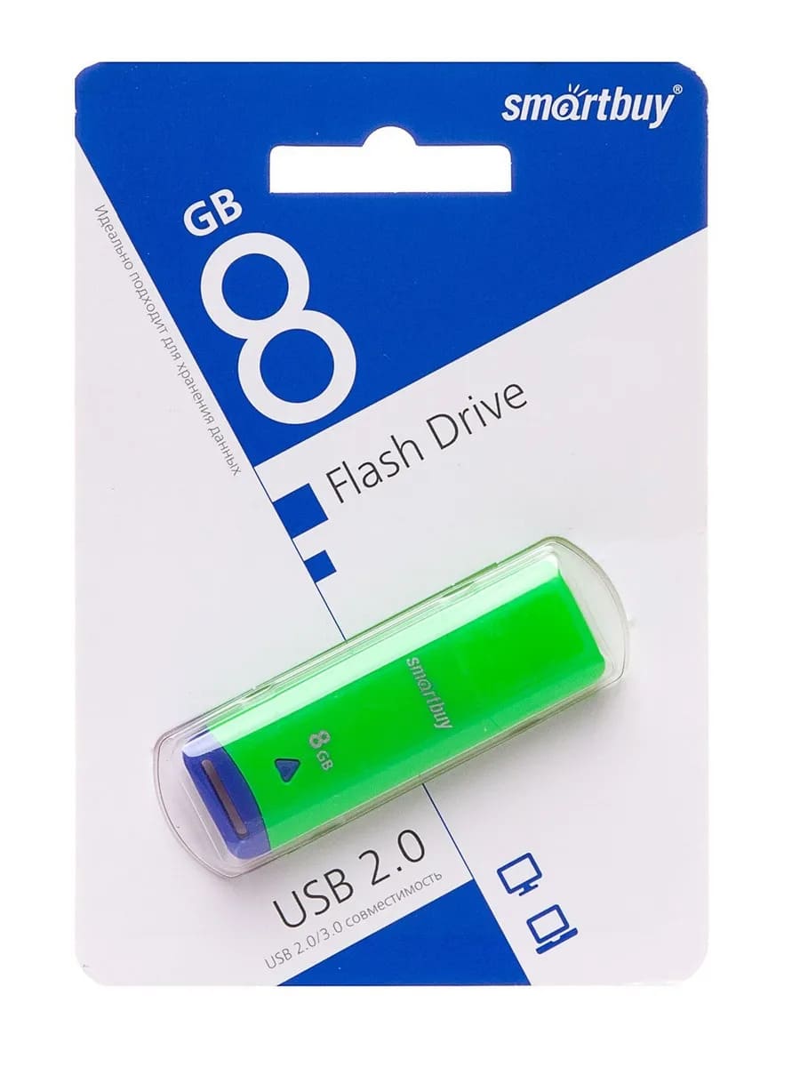 Флешка USB 2.0 8GB SMARTBUY Easy (SB008GBEG), цвет бело зеленый