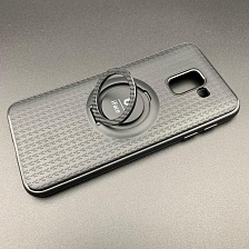 Чехол накладка iFace для SAMSUNG Galaxy J6 2018 (SM-J600), силикон, кольцо держатель, цвет черный.